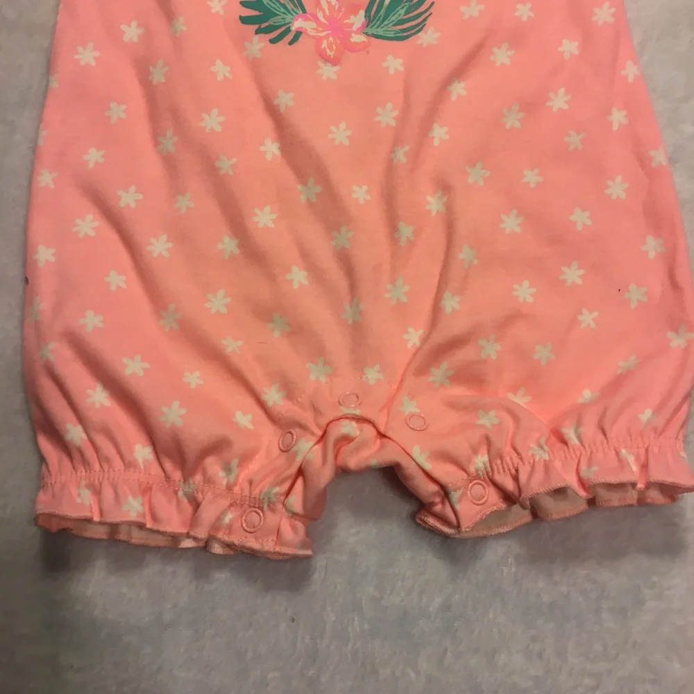 Nicole Miller Romper Set Baby Girl 6-9M Pink Aloha Tropical‎ Good Flutter Sleeve